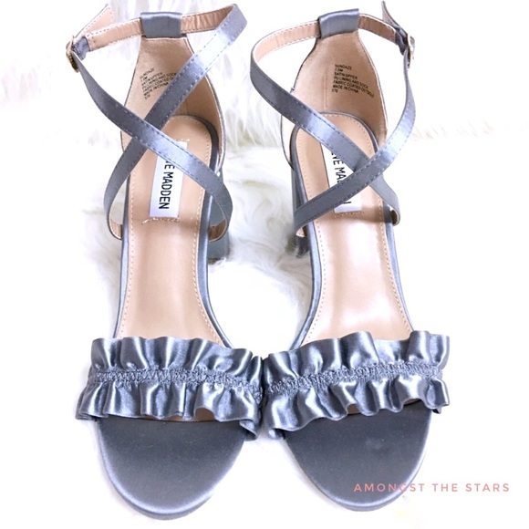 Steve Madden Sundaze Satin Grey Ruffle Heels - Picture 3 of 7